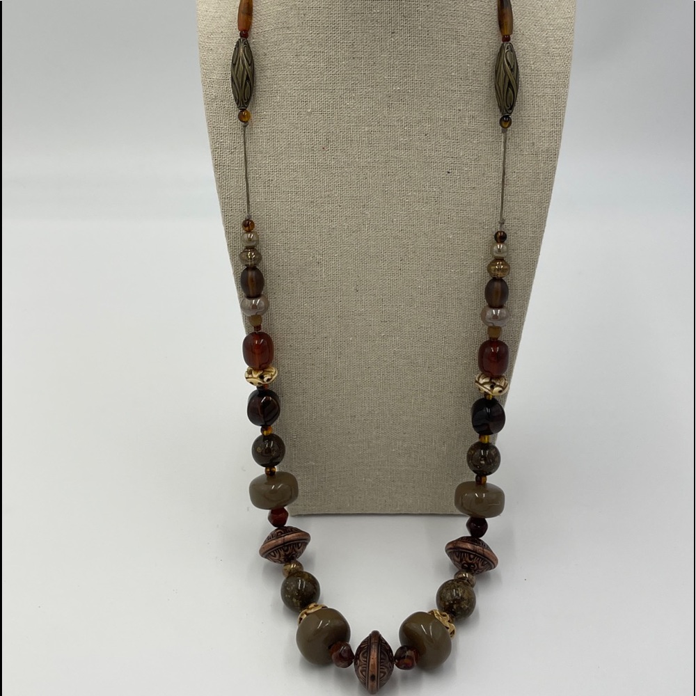 TERESA GOODALL Rare Vintage Long Glass and Metal Beads Necklace